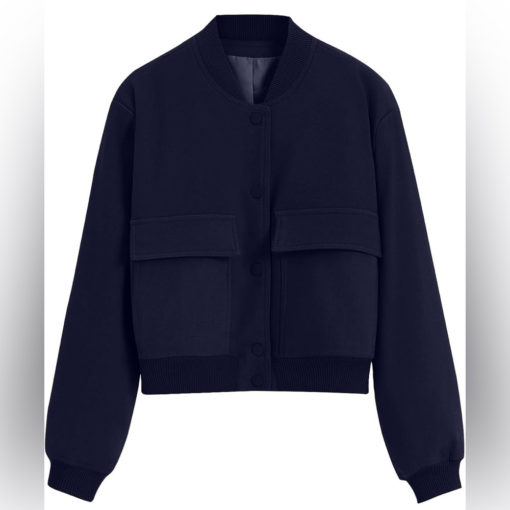 Women’s Navy Blue Cropped Bomber Jacket